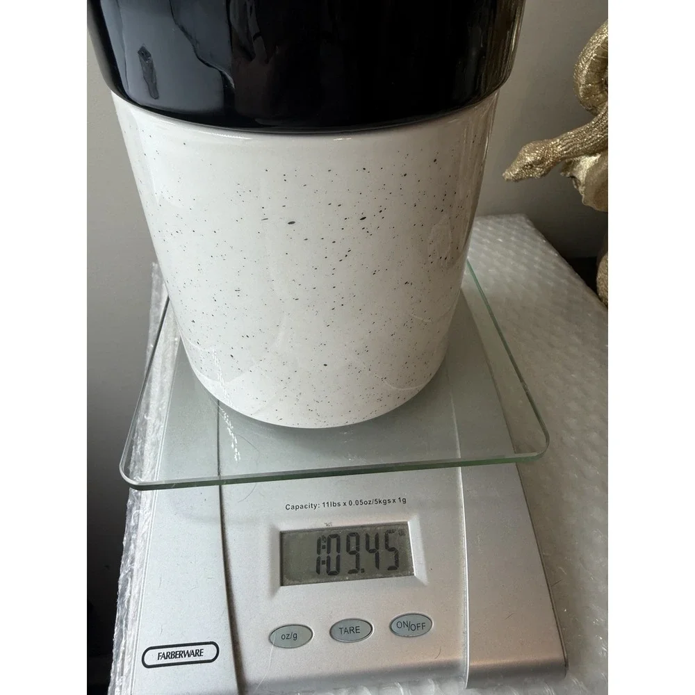 Stoneware Storage Canister Jar Black & Marble Ceramic Lid NWT
